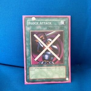 Yugioh Card Block Attack Magic Card 1996 NWOTS Card And Card Holder/Protector